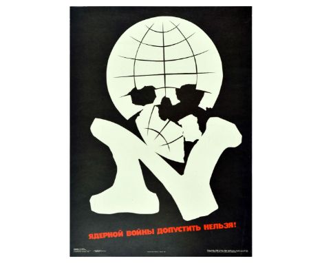 Original vintage Soviet Propaganda Poster - We should not allow a nuclear war!  The image shows a white skull and crossbones 