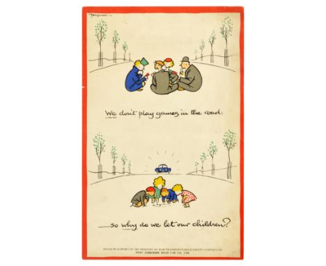 Original vintage World War Two road safety poster by the notable British cartoonist and illustrator, Fougasse (Cyril Kenneth 