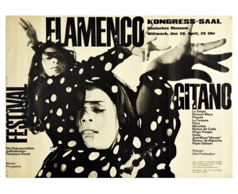 Original vintage advertising poster for a concert by Festival Flamenco Gitano at the Kongress-saal Deutsches Museum in Munich