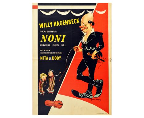 Original vintage advertising poster for comedy clown show - Willy Hagenbeck presents: Noni, England's No. 1 Clown with his ch