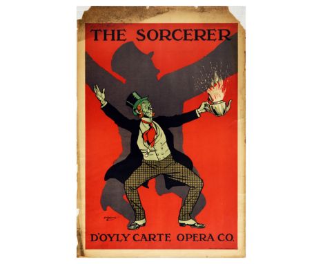 Original vintage advertising poster for a production of The Sorcerer performed by D’Oyly Carte Opera Company. The Sorcerer is