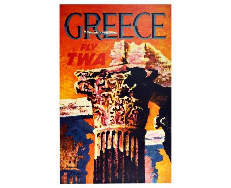 Original vintage travel poster issued by Trans World Airlines / TWA featuring a great design by the notable American artist D