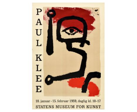 Original vintage advertising poster for a Paul Klee exhibition at the Statens Museum for Kunst in Copenhagen, held in 1959. T