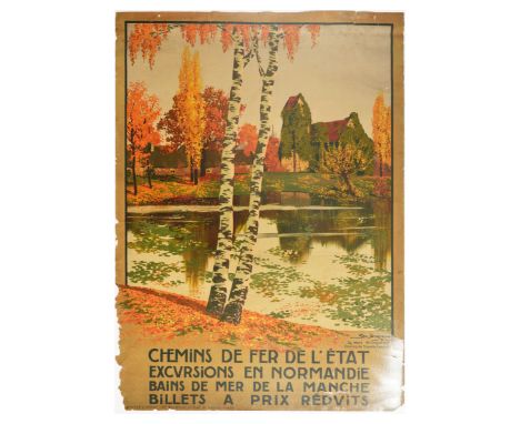 Original vintage travel poster for French State Railroad Excursions in Normandy Bains de Mer de la Manche / Chemins De Fer De
