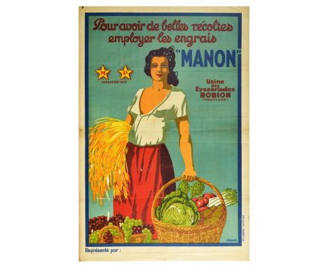 Original vintage advertising poster for Manon fertilizer – Pour avoir de belles recoltes employer les engrais Manon / For a b