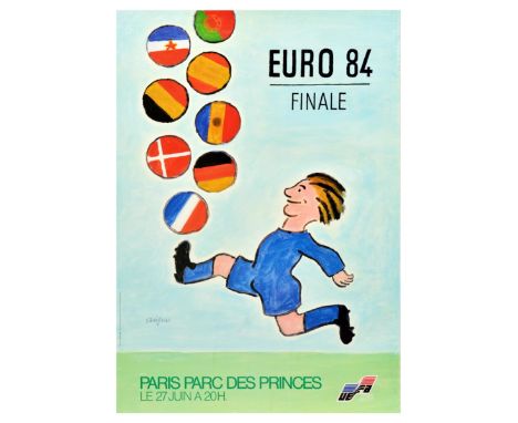 Original vintage sport poster for the 1984 final of the Euros at Paris Parc des Princes - titled Euro 84 Finale – with artwor