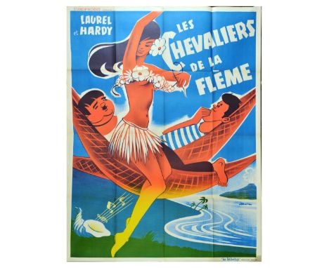 Original vintage film poster for the French re-release of the 1933 Laurel and Hardy short film Me and My Pal (Les Chevaliers 
