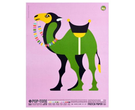 Original vintage advertising poster for Pop-Tone by French Paper, featuring a colourful pop art illustration of a yellow and 