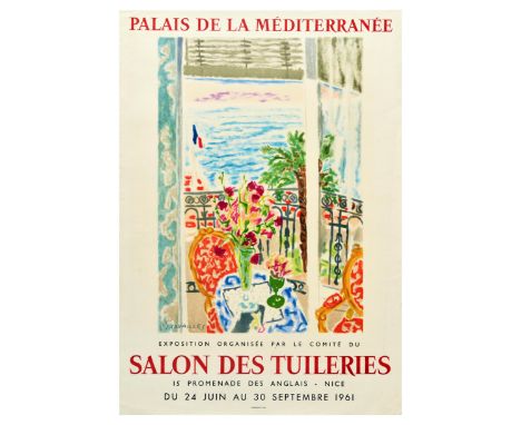 Original vintage advertising poster for an exhibition organised by the Salon des Tuileries in Nice, France. The poster is tit