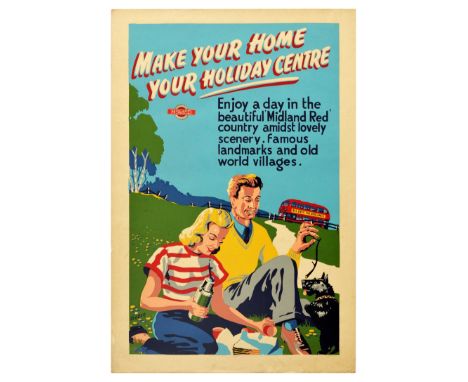 Original vintage travel poster issued by Midland Red - a bus company which operated in the Midlands from 1905 until 1981. Tex