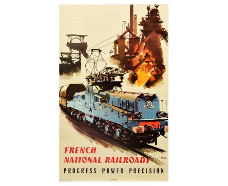 Original vintage advertising poster for French National Railroads - Progress Power Precision - issued by Societe Nationale de