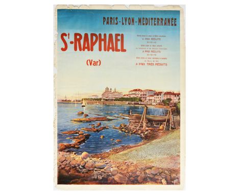 Original vintage travel poster promoting St Raphael in Var, Provence-Alpes-Cote d’Azur - issued by the French railway company