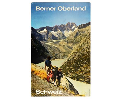 Original vintage travel poster promoting tourism to Berner Oberland - Bernese Oberland or the Highlands located in canton of 