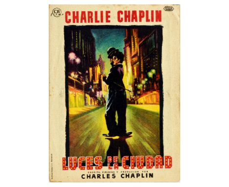 Original vintage film poster flyer for the Spanish release of Charlie Chaplin’s 1931 silent romantic comedy, City Lights feat