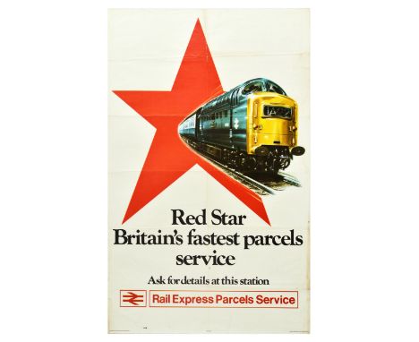 Original vintage advertising poster – Red Star Britain’s Fastest Parcels Service – issued by British Railways Board. The desi
