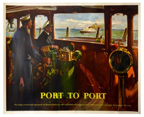 Original vintage poster advertising ferry services of the British Railways, Port to Port. Poster designed by Terence Cuneo sh