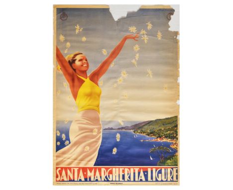 Original vintage advertising poster promoting Santa Margherita Ligure in Genoa, issued by ENIT – the Italian Government Touri