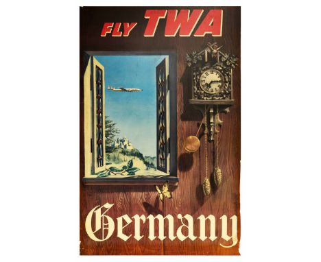 Original vintage travel poster inviting tourists to visit Germany, issued by Trans World Airlines / TWA featuring a great des