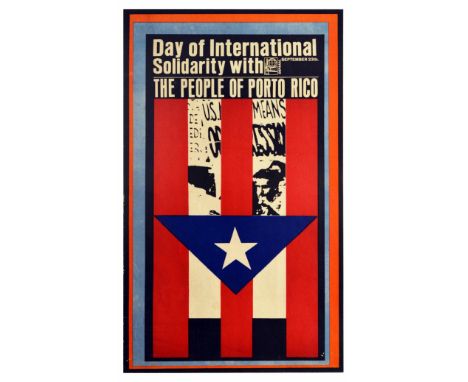 Original vintage propaganda poster issued by OSPAAAL to commemorate the Day of International Solidarity with the People of Pu