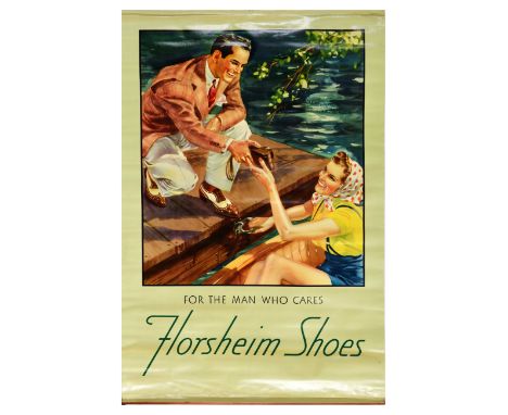 Original vintage advertising poster for Florsheim Shoes - For the Man Who Cares. The poster features an image of a smartly dr