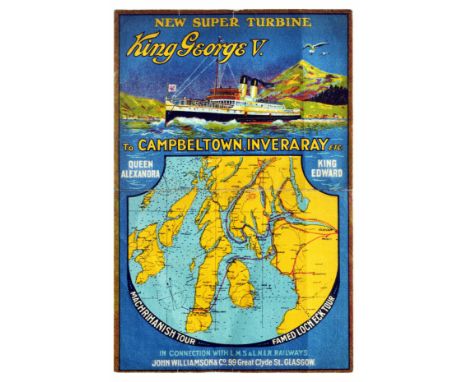 Original vintage double-sided travel poster flyer for a new turbine steamer King George V expected to commence her Sailings a