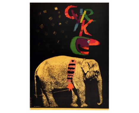 Original vintage advertising poster promoting the Circus - Cyrk - featuring a colourful illustration by the Polish artist Rom