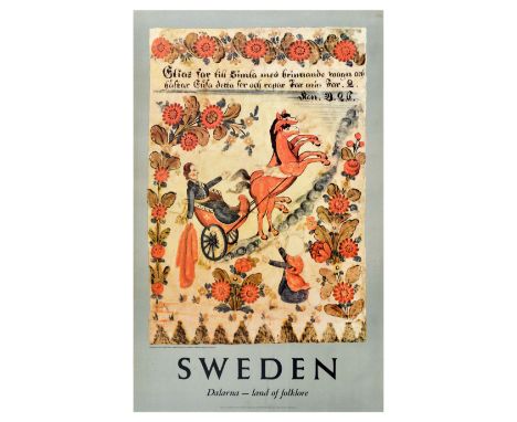 Original vintage travel poster inviting to visit Sweden, Dalarna - land of folklore, featuring 'Ascension of the Prophet Elij