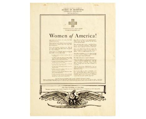 Original vintage World War I propaganda poster calling out to Women of America, issued by the Committee on Public Information