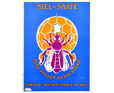 Original vintage food advertising poster for Royal Jelly Honey Pollen / Miel Pollen Gelee Royale featuring a striking image d