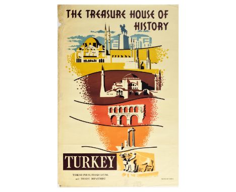 Original vintage travel poster advertising Turkey – The Treasure House of Turkey – issued by the Turkish Press Broadcasting a