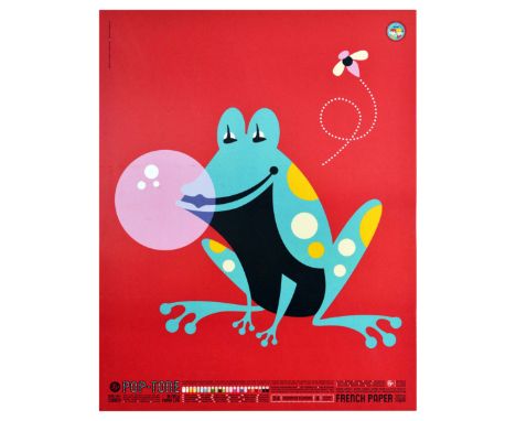 Original vintage advertising poster for Pop-Tone by French Paper, featuring a colourful pop art illustration of a yellow and 