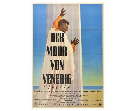Original vintage Movie poster for a German release of the 1955 Soviet take on William Shakespeare's Othello, directed by Serg