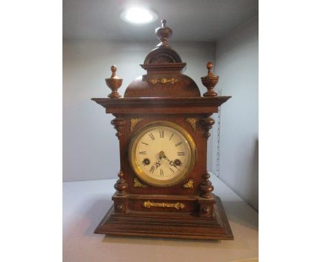 An early 20th century mahogany Junghans mantle clock, 15 3/4"h x 9 3/4"w 