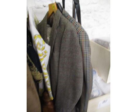 A vintage Harvard Cooperative Cambridge gents' coat, a Jess Butz Harris tweed jacket and a Daks of London blazer, together wi