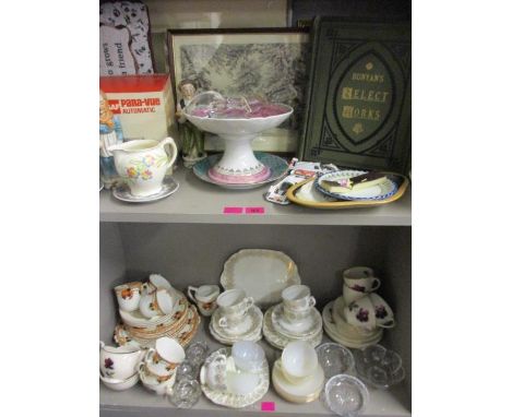 A miscellaneous lot comprising mixed prints, china and a small cushion 