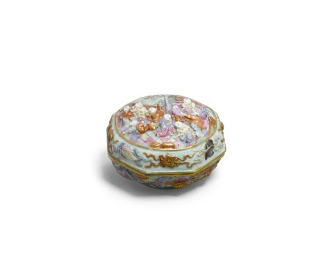 A famille rose enamel 'hundred boys' box and coverQianlong mark, 19th centuryOf circular form, the lid elaborately enameled w