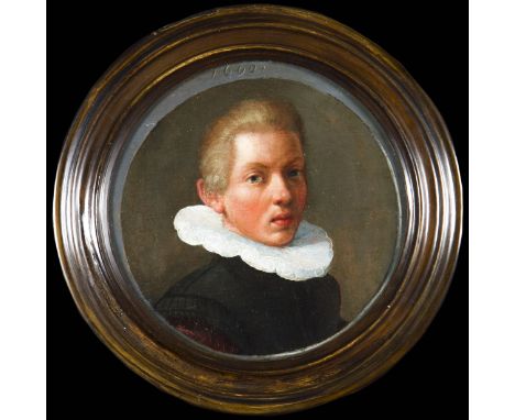 *Workshop of CORNELIS KETEL (1548 - 1616) Framed, unsigned, dated 1600, tondo oil on panel, portrait miniature of a young man