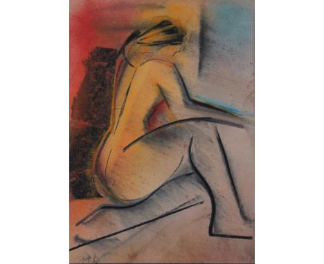 MARY STORK (1938 - 2007) Framed, signed, mixed media on paper, female nude figure study. Stork was a member of the Penwith So