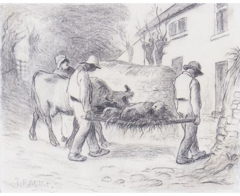 In the manner of SIR JOHN EVERETT MILLAIS P.R.A. (1829 - 1896) Framed, bears name, charcoal sketch on paper, farmyard scene w