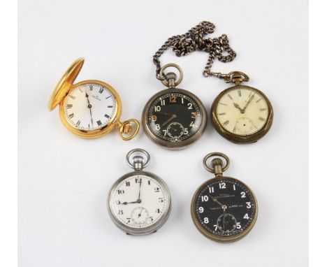 A lot to include a gold plated Helvetia crown wind full hunter pocket watch, the white enamel dial having hourly Roman numera