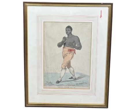 BOXING / PUGILIST INTEREST: AFTER ROBERT DIGHTON (1752-1814): A HAND COLOURED ENGRAVED PORTRAIT OF BOXER TOM MOLINEAUX, 31.5c