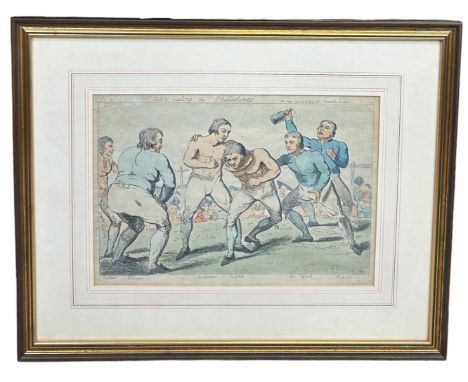 BOXING / PUGILIST INTEREST: AFTER JAMES GILRAY (1756-1815): BOXING PRINT 'DAN BEATING THE PHILLISTINES',Hand coloured. Publis