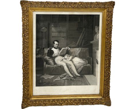 A 19TH CENTURY PRINT DEPICTING NAPOLEON BONAPARTE (1769-1821) AND HIS DAUGHTER, 75cm x 60cm Mounted in a gilt wood frame and 
