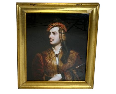 A VERY FINE LITHOGRAPHIC PRINT OF LORD BYRON IN AN ALBANIAN OR GREEK DRESS, 61cm x 60cmMounted in a frame and glazed. 76cm x 