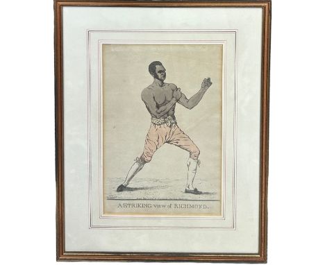 BOXING / PUGILIST INTEREST: AFTER ROBERT DIGHTON (1752-1814): A HAND COLOURED PORTRAIT PRINT TITLED 'A STRIKING VIEW OF RICHM