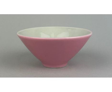 A CHINESE MONOCHROME PINK WINE CUP, Kangxi mark to verso, but 20th Century.9cm x 4.5cm 
