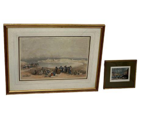 AFTER DAVID ROBERTS RA (1796-1864): A HAND COLOURED ENGRAVING TITLED 'SUEZ 1869', 49cm x 32cm Mounted in a frame and glazed. 
