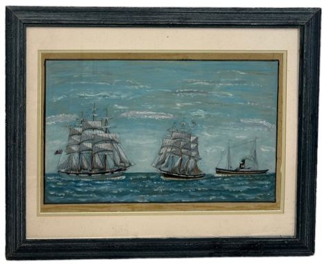 A 20TH ENTURY SEASCAPE WITH SAILING VESSELS AND STEAMBOATS, 53cm x 33cmMounted in a frame and glazed.71cm x 57cm 