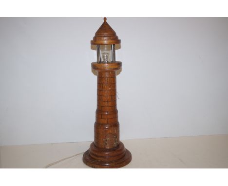 A wooden lighthouse lamp