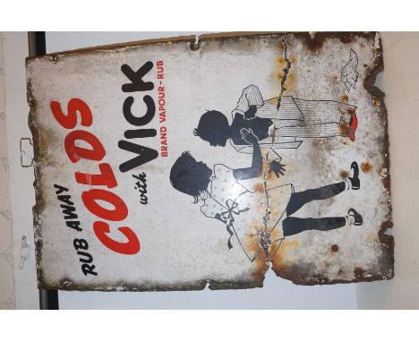Early 20th century, rub away colds with vick enamel sign 35cm height